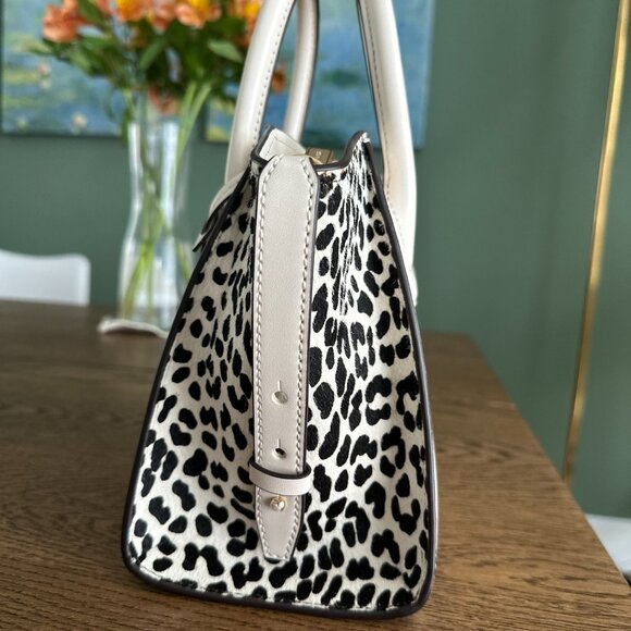 NWT!New! Avril Small Leather and Cheetah Print Calf Hair Satchel -White Cheetah - Picture 5 of 11